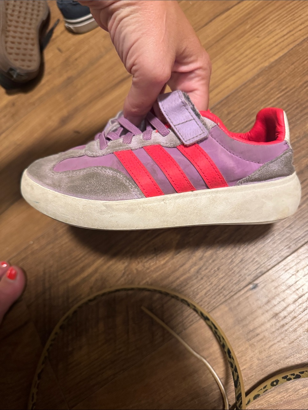 adidas Kids Lavender Sneakers with Pink Stripes - Picture 2 of 4